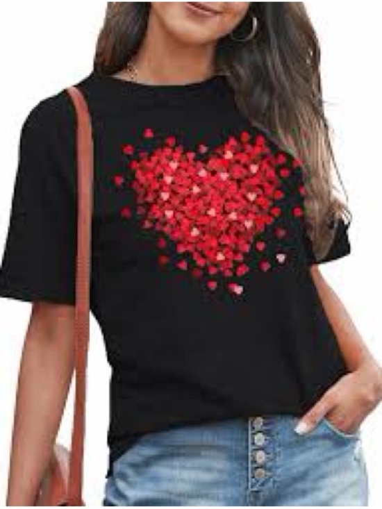 Tops - #325- woman’s Heart Sequin T-Shirt - Red Heart Design